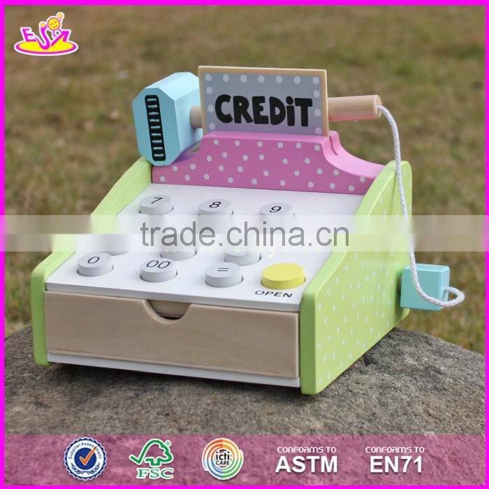 2017 new design pretend play toy wooden kids cash register for sale W10A065