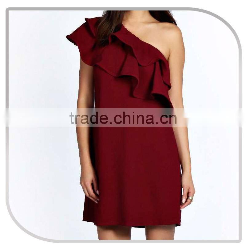 woman casual one piece mini dress new arrivals one shoulder double ruffle dress 2016