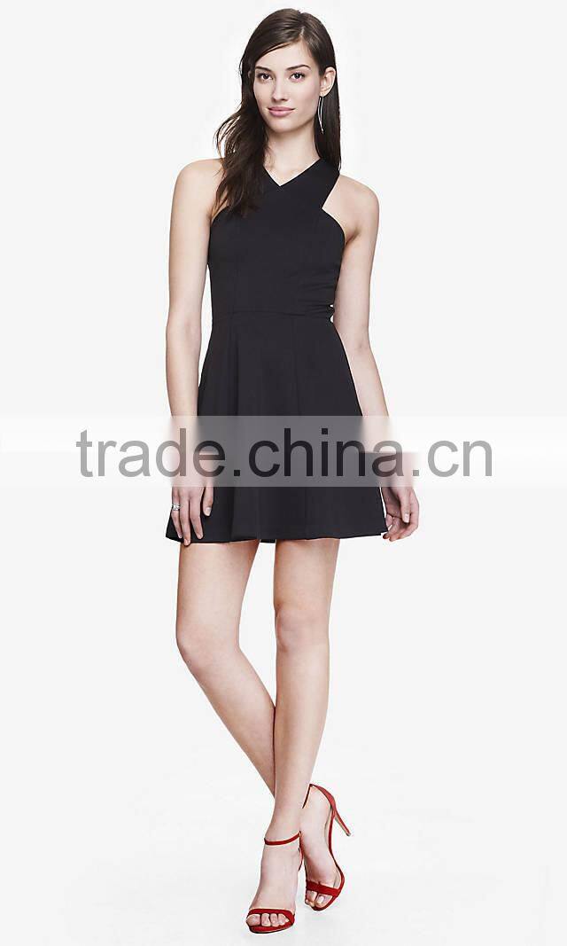 Ladies Casual Tropical Print Sleeveless Crisscross Neck Elegant Stretch Fit and Flare Dress
