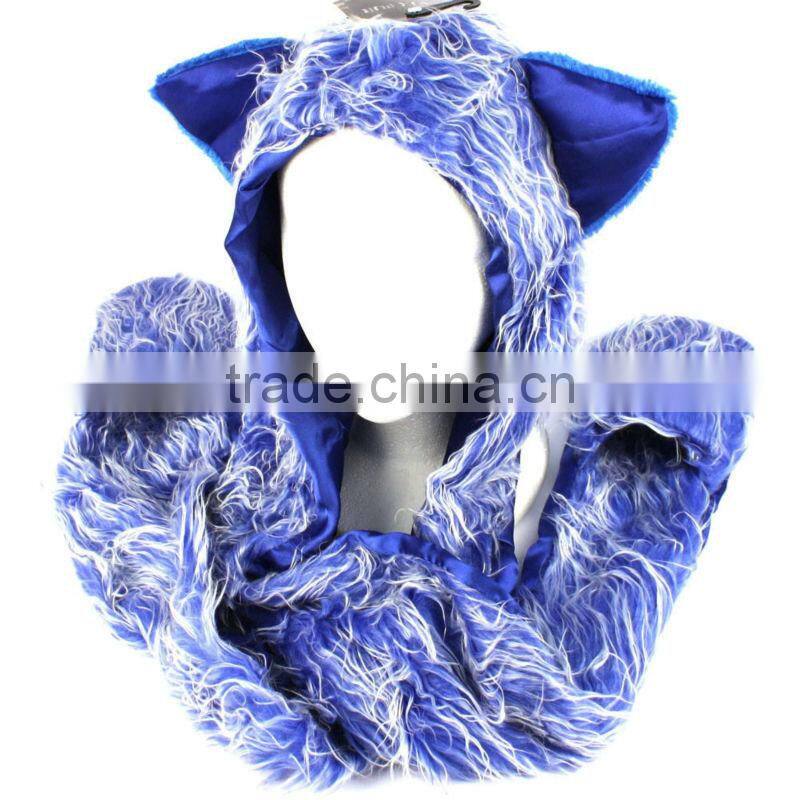 New fax fur cute adult animal winter hats with long scarf and mitten