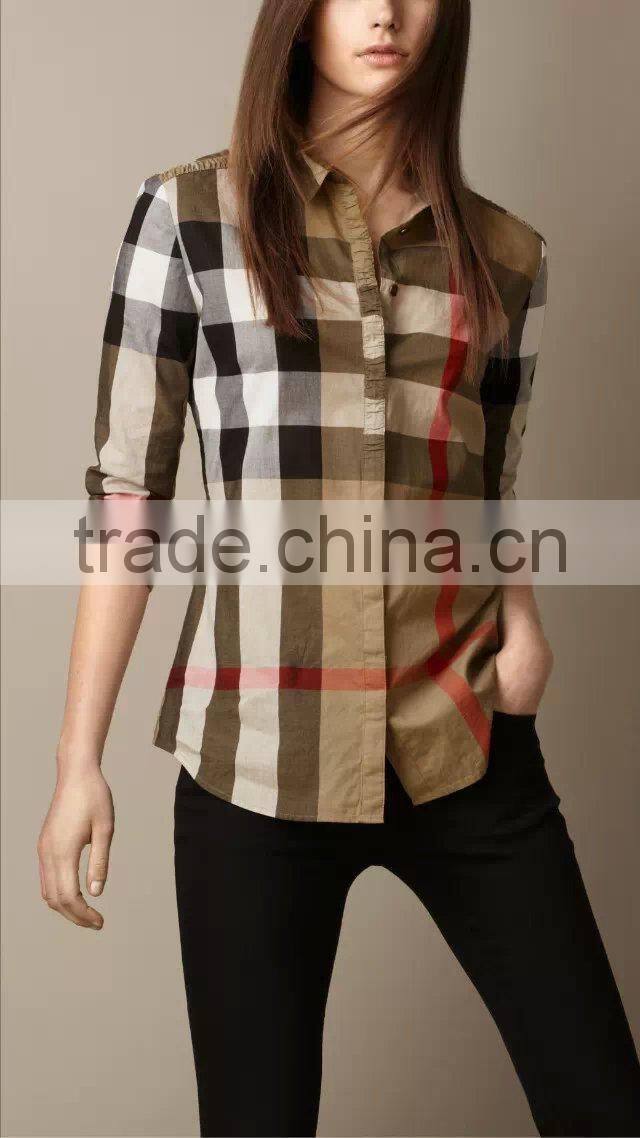 customized ladies shirt in Plus Size Shirt women fashion plaid shirt