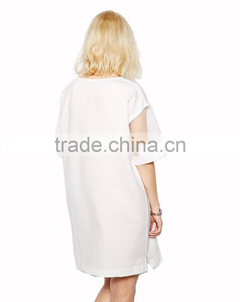 Wholesale white chiffon dress Cream Lace sheer sleeve Mini Dress