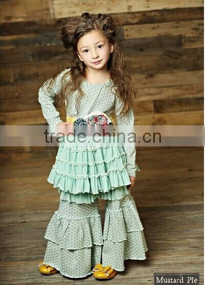 Modern fashion kids wear ruffle cotton outfits sets fancy clothes wholesale children clothing set