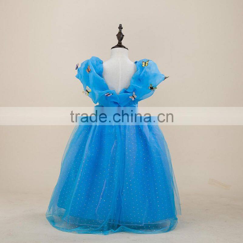 2016 wholesale princess kids clothes girl dress with butterfly for special Occasion