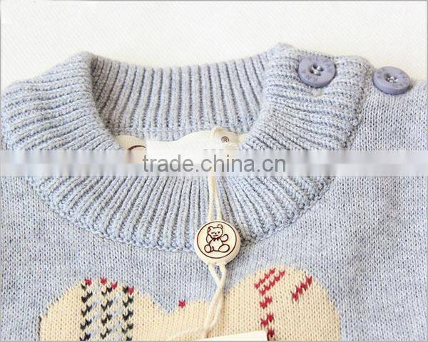 Cartoon bear jacquard boys crewneck knitted sweater