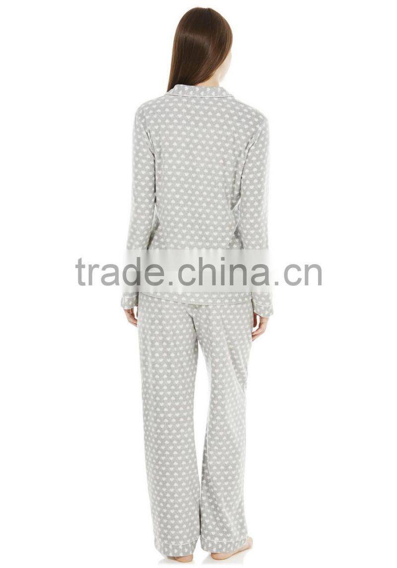 Heart printed zip up plus size adult onesie pajamas