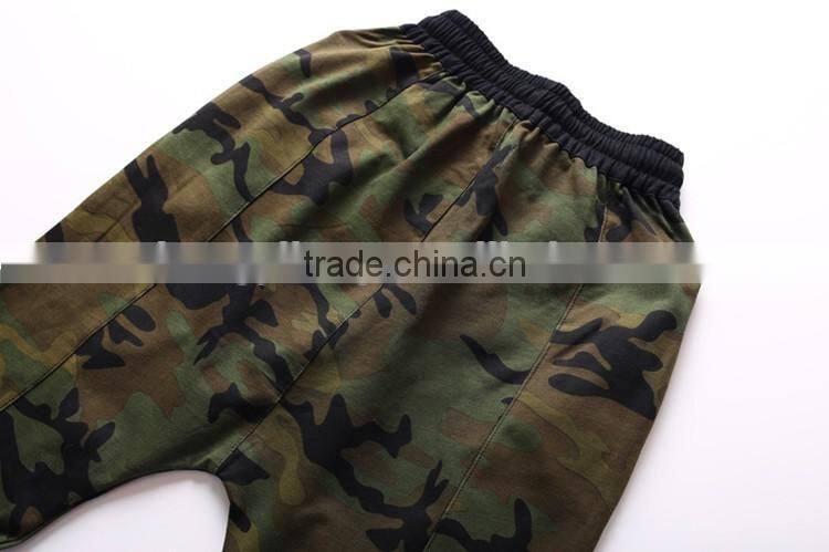 mens fashion camo/camouflage military jogger pants with leather drawstring