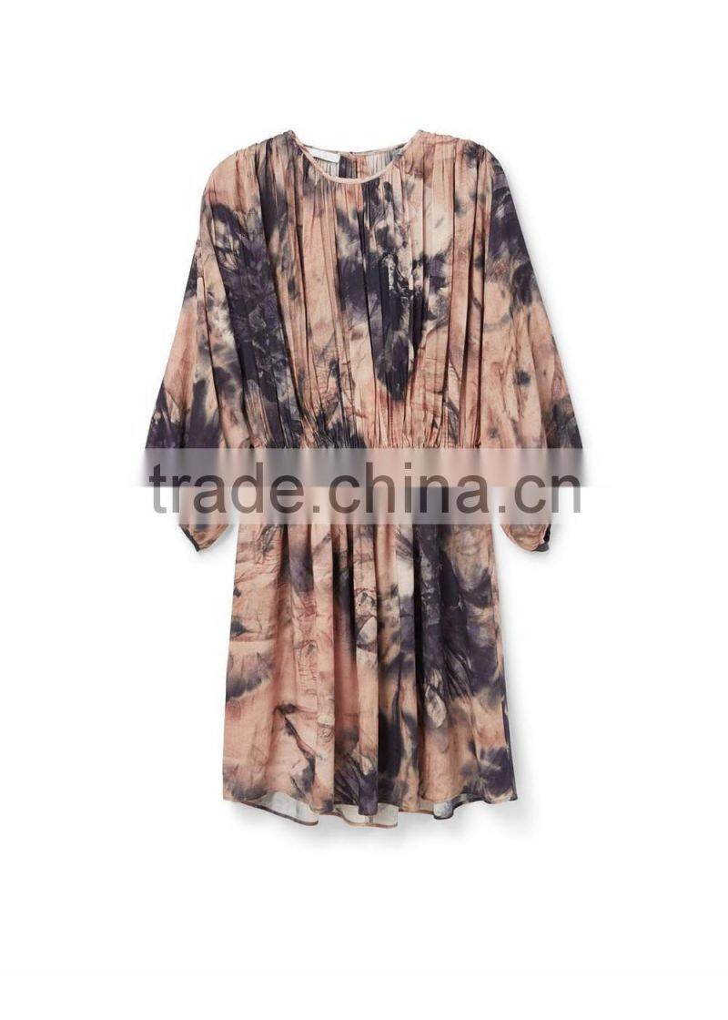 Girls large size flower pattern wrinkled loose chiffon dress