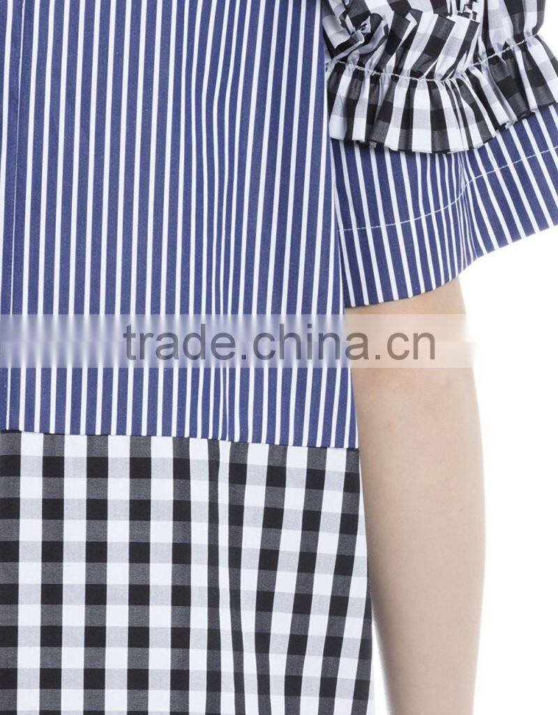 Women's 100% cotton blue striped loose fit t shirt with zipper back