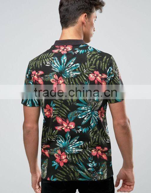 Tropical Leaf Print Polo Shirt