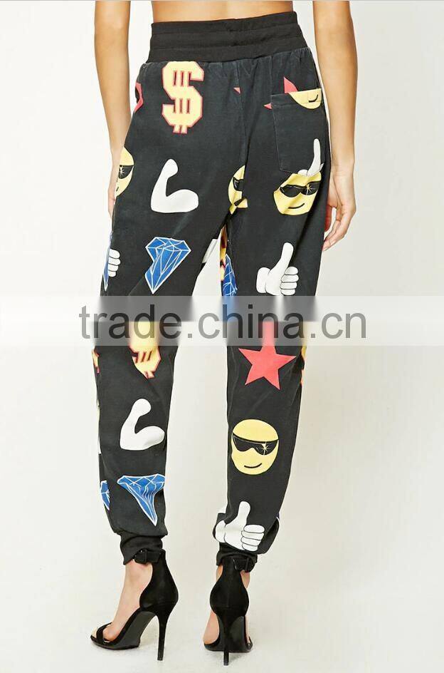 Alibaba OEM Service Womens Spring Outdoor Elastic Narrow Cuff Canvas Printed Pants Trousers