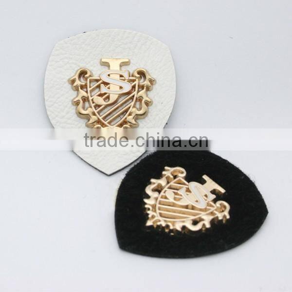 Black/white PU leather label with metal alloy logo jeans/jacket leather patches PLB-015