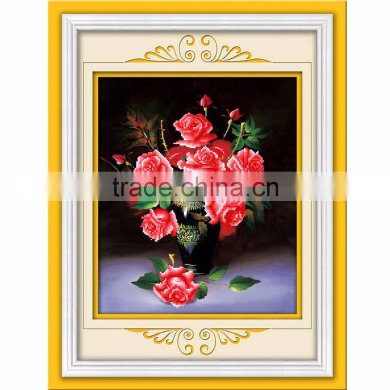 Red Flower Pattern Embroidery Diamond &Rhinestone Painting DIY Kit Cross Stitch For Living Room
