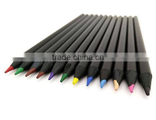 high quality 12 colors colored black wood pencil with box package