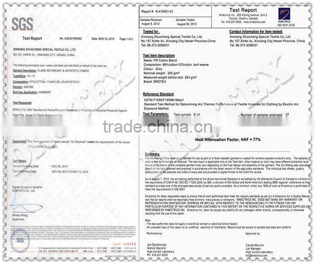 EN ISO 11611 EN ISO 11612 plain woven high visibility flame retardant fabric