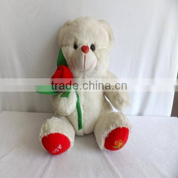 elegant design high quality offer white plush toy bear holding rose for valentine's