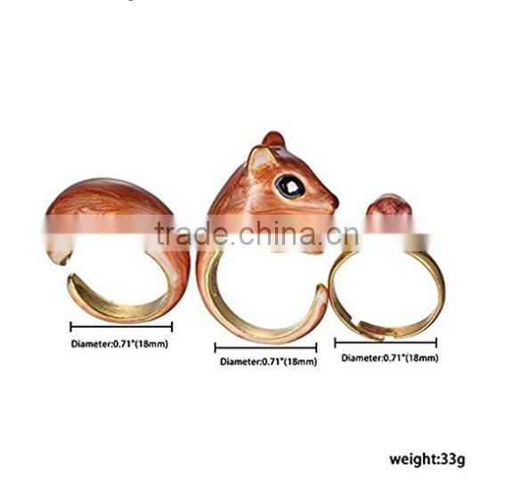 3Pcs Super Cute Animal Ring Adjustable Finger Wrap Stack Rings Cute Squirrel Open Joint Knuckle Nail Ring Set