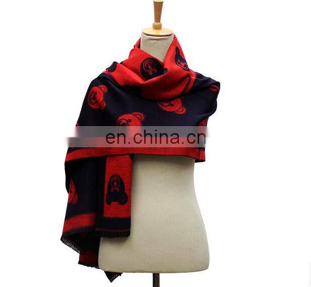 Fashion Wholesale New Arrival Women Winter Carton Design Bear Cashmere Scarf
