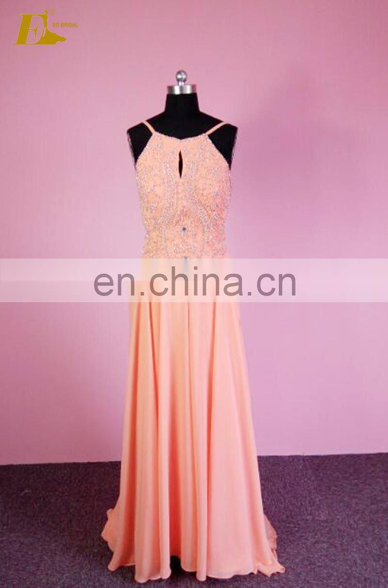 Spaghetti Straps Chiffon Beaded Backless Sexy Special Occasions Prom Dresses For Teen
