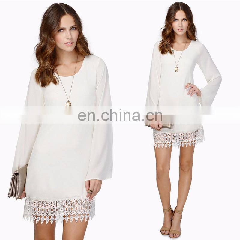 Long sleeves lace dress designer one piece dress with lace hem