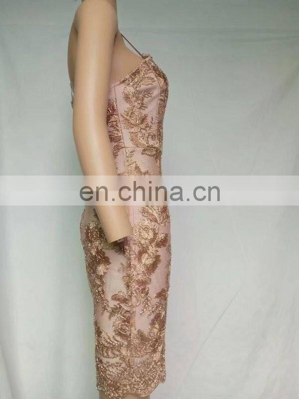 Amigo 2017 new designer sex Embroidery lace strap cut out bandage dress elegant midi evening dresses for women party wear