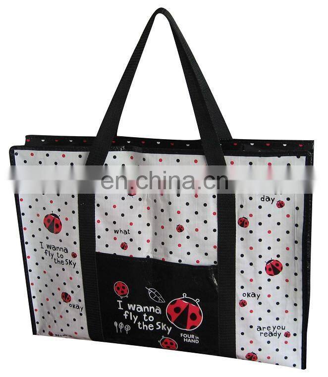 Environment friendly PP woven big shopping bags with pocket