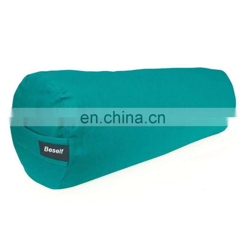 wholesale custom PU batting 65*21cylindrical yoga bolster with organic cover