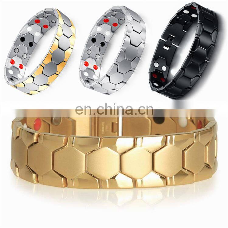Double row 4 element pain relief Mens bio health stainless steel magnetic bracelet