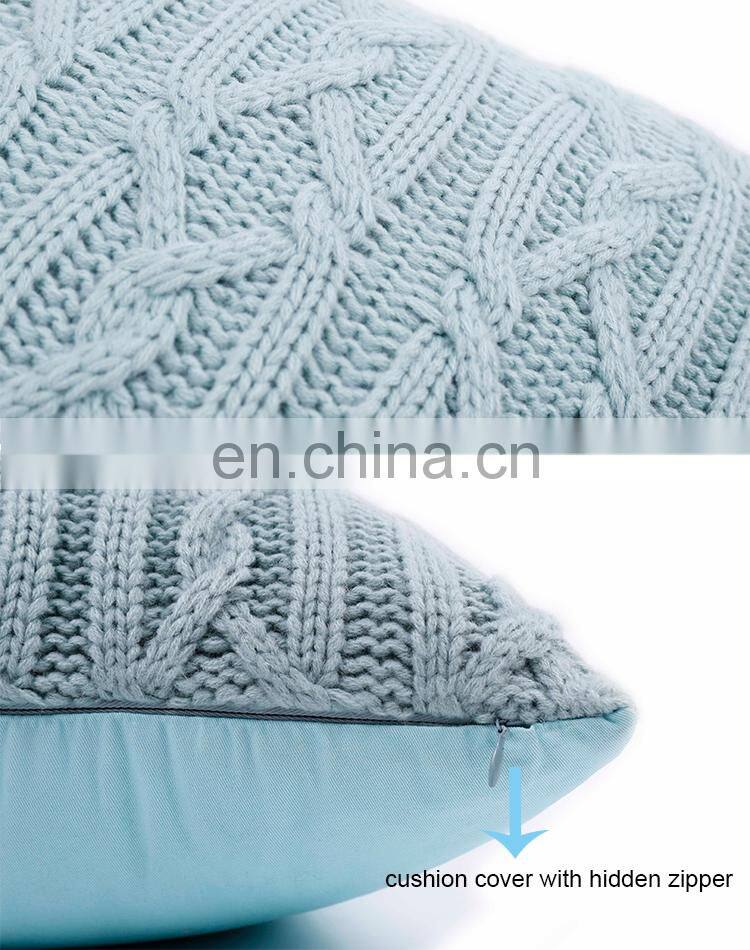 High quality home decorative light blue cushion cover with jacquard cable knit