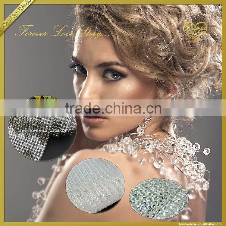 White beads crystal hot fix rhinestone mesh for straps FRM-239