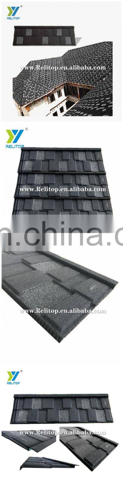 Relitop Shingle Type Black Grey Colors Natural Stone Chips Coated Metal Roof Tile 0.35MM 0.4MM 0.5MM Aluminum Zinc Steel Plate