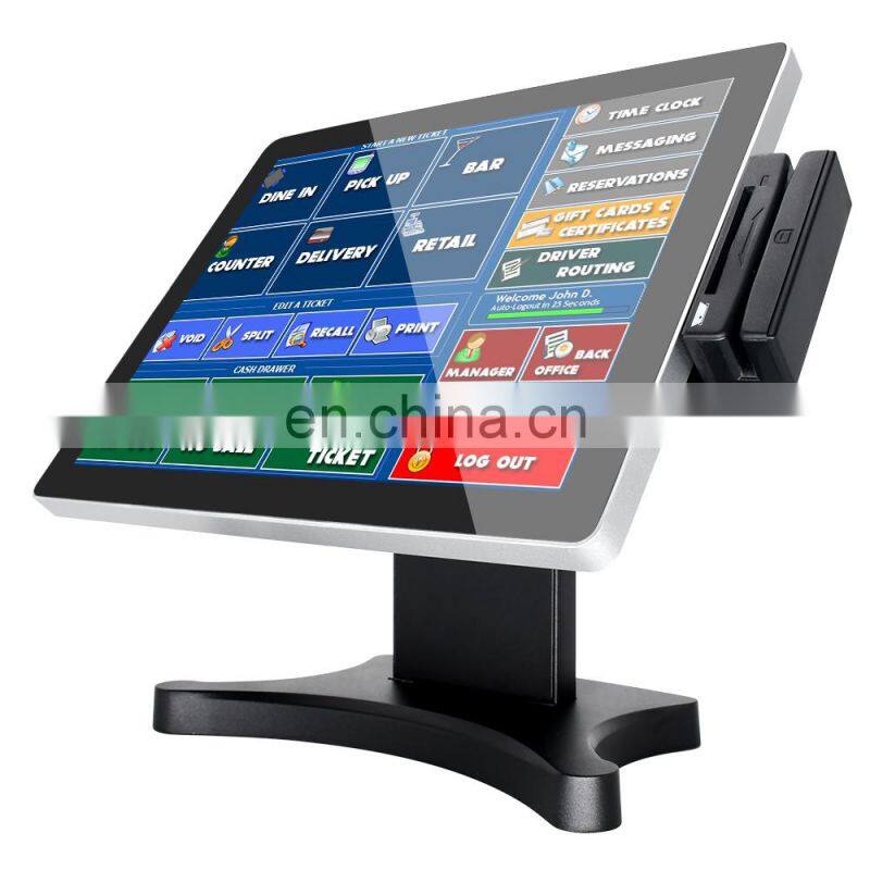 15" True Flat Touch Screen Monitor POS System Built-in VFD Customer Display Removable hard disk