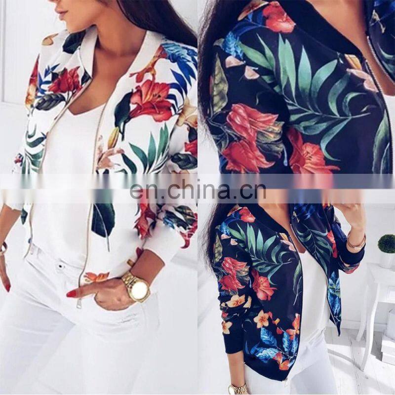 Spring and autumn women's new fashion slim floral zipper baseball jacket