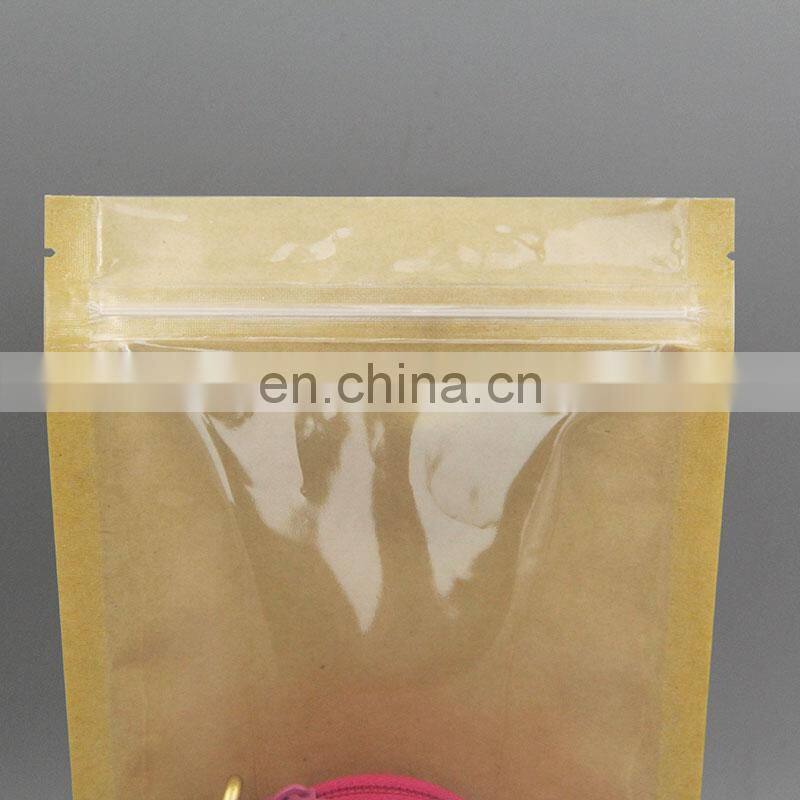 Customized Printed Stand Up Kraft Paper Bag One Side Clear And One Side Kraft Paper