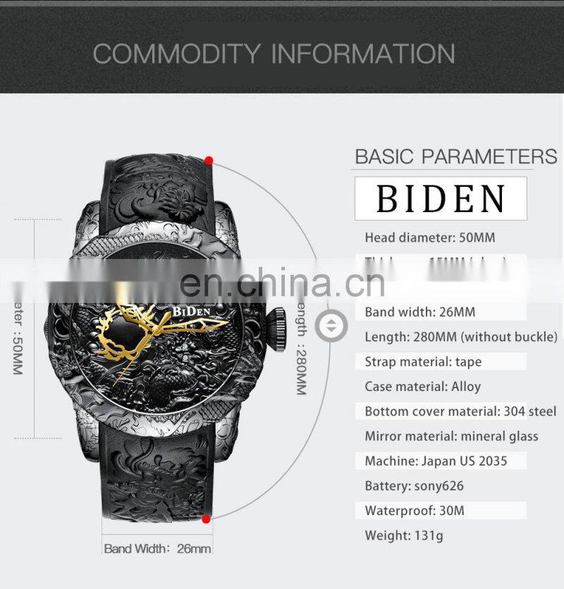 Biden 0129 Special Design Men Quartz Wrist Watches Gold Dial Analog Fashion Leather Cool Reloj de los hombres