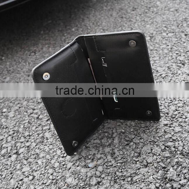 Black Genuine Nappa Leather Snap buttons Men Mobile Phone Case Phone Purse Small Wallet with Card Slots