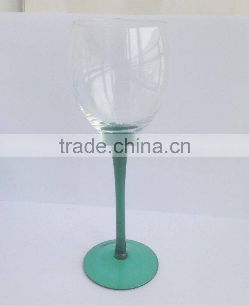 Wine glass with colored stem, yellow champagne glass, red wine glass