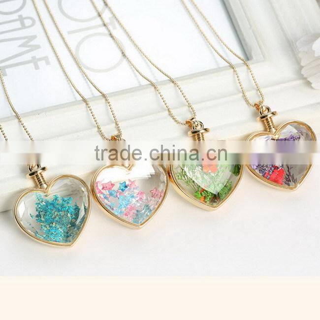 DIY Crystal glass heart locket necklace with chrysanthemum