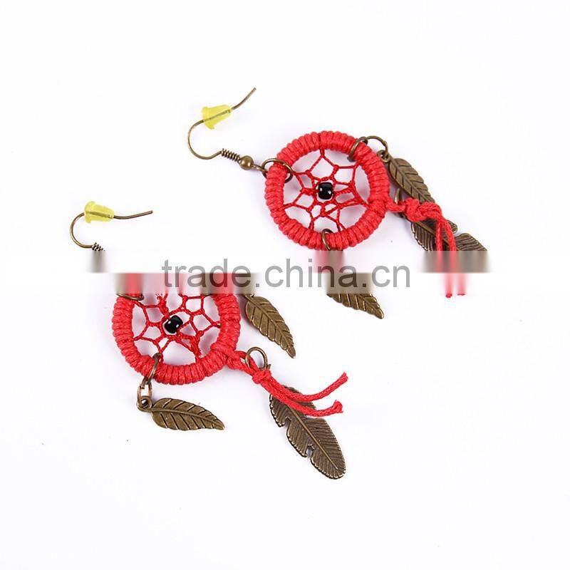 Yiwu Wholesale India Handmade Fashion Small Multicolored Dream Catcher Gold Jewelry Earrings In Zinc Alloy Jewelry