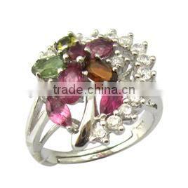 Guangzhou Panyu green zircon ring 925 sterling silver platinum plated jewelry