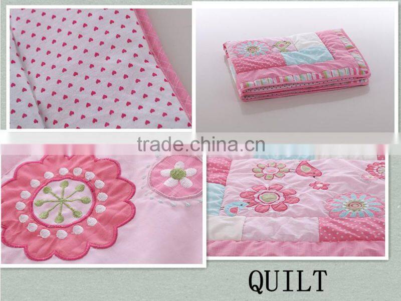 100%Cotton Crib Bedding Happy Birds Baby Girl Bedding Set