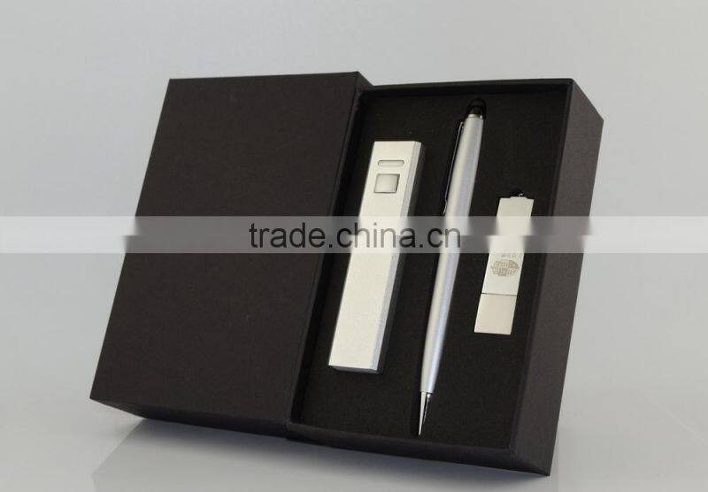 High Quality New Made custom Business VIP gift set (With metal power bank/stylus pen/usb disk )