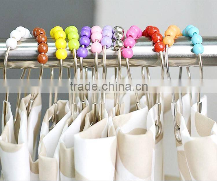 Plastic beads bathroom shower curtain hooks, footprints shaped Roller Shower Curtain roller Rings/curtain hooks with 5 acryl bal