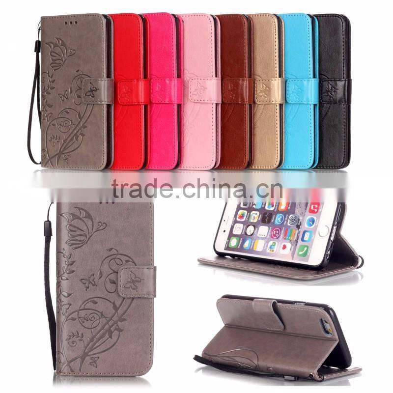 PU wallet leather case with stand with strap with inside TPU phone case for iphone 6s 6s plus