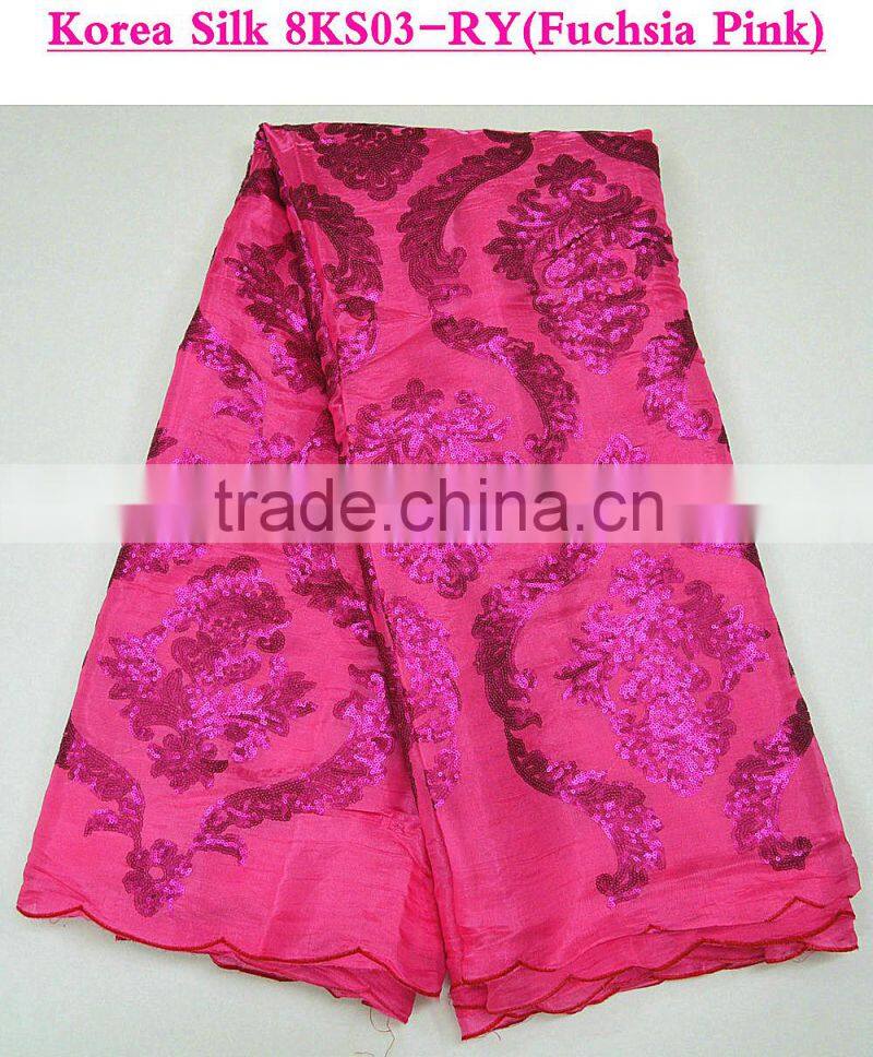 Nigerian lace fabrics african lace with sequins wholesale korea silk for evening dress