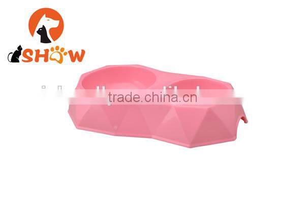 New arrival pet diamond slice surface dual two bowl feed bowl PP material