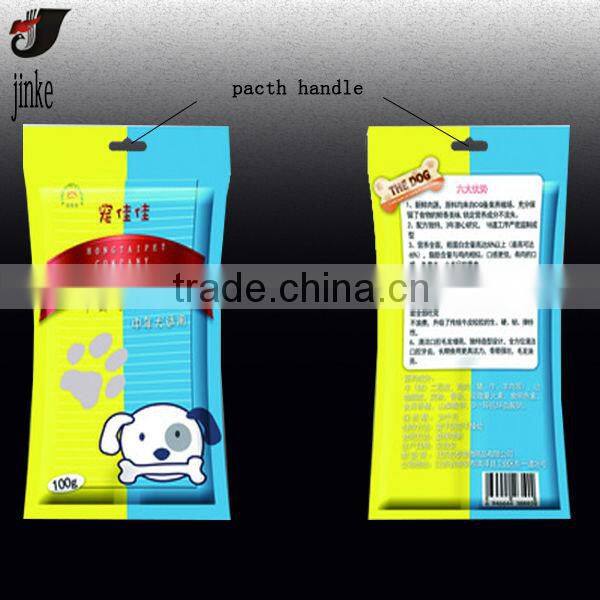 Dog food plastic bag with hanger