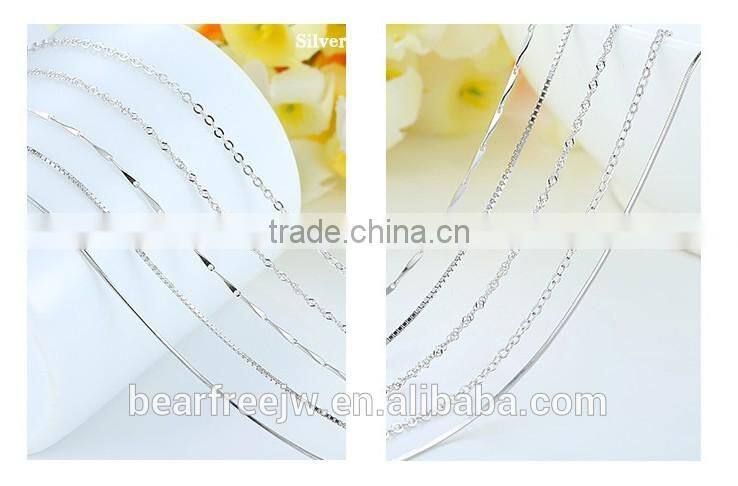 925 Sterling Silver Box Link Chain Necklace 0.65mm/0.8mm/1mm/1.5mm Width