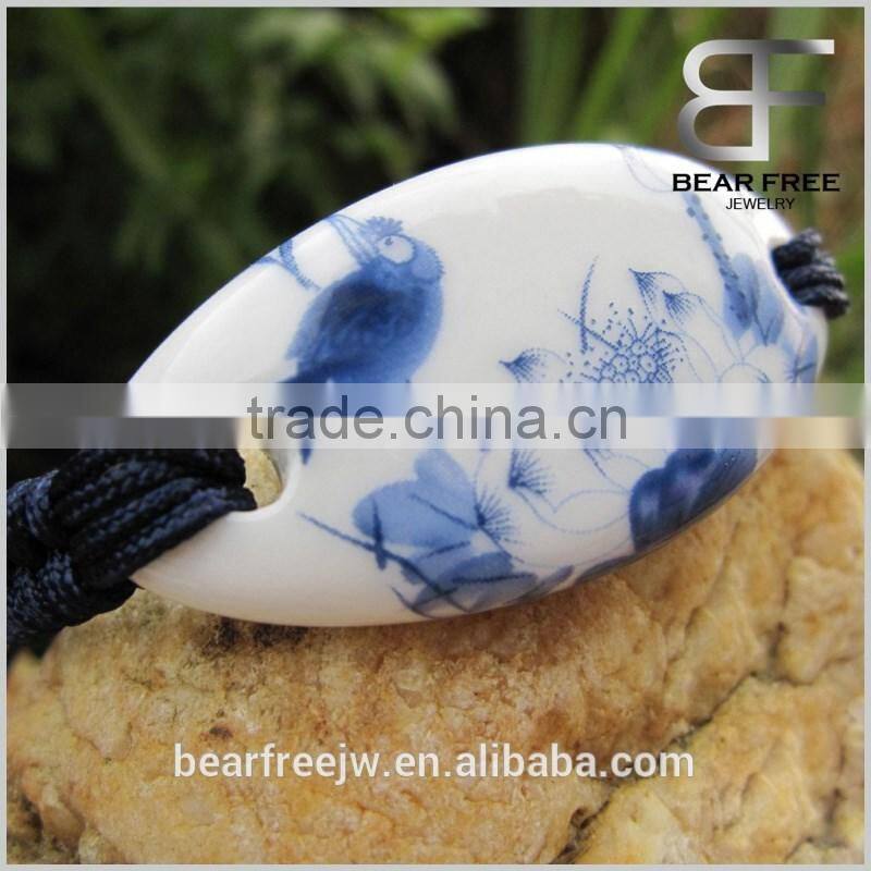 Fashion Design Oval Ceramic Bracelet with Blue love bird flower printing