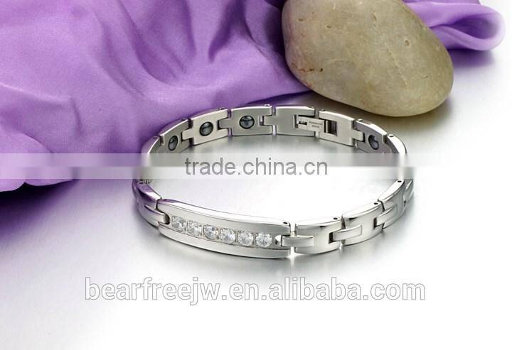 Popular Jewelry Stainless Steel Titanium Health Magnetic Energetic Couples Bracelet With Cubic Zirconia Setting